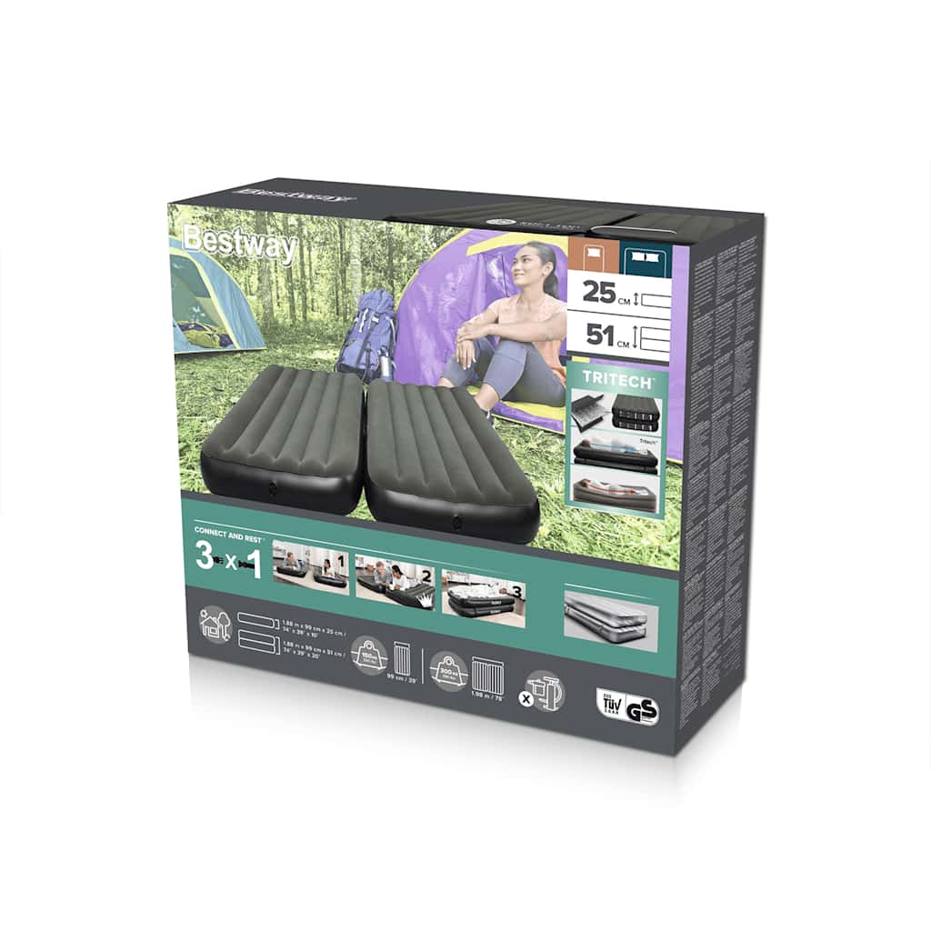 3-1 Inflatable air bed, black and grey, 188x99x25cm
