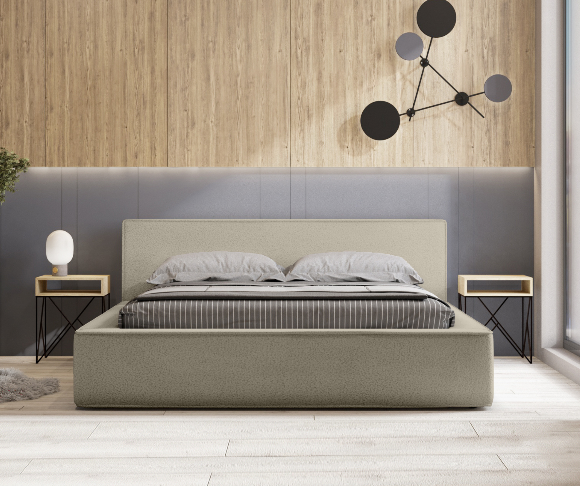 Bed BERNAND, grey-brown structured