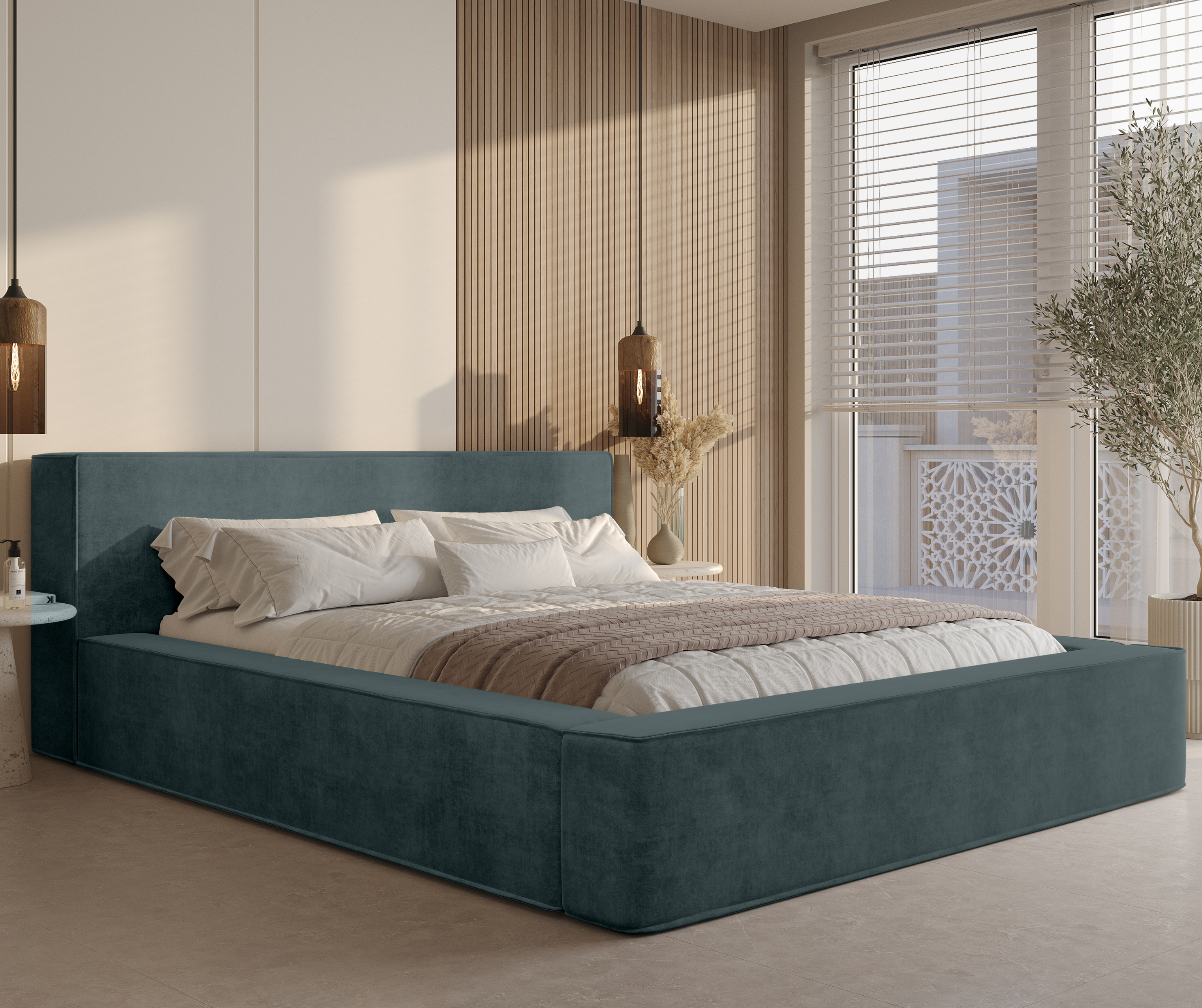 Bed BERNAND, green velvet