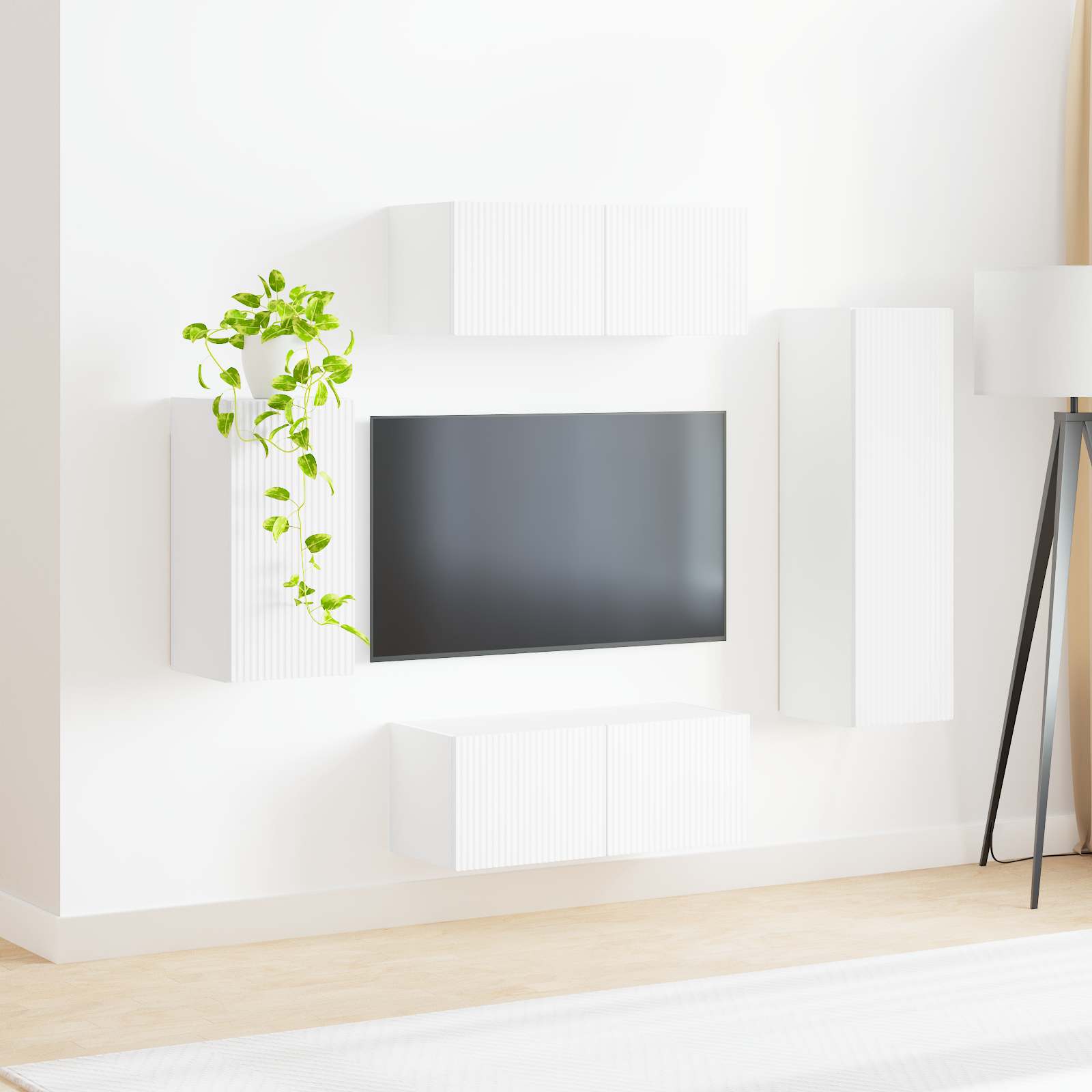 TV spintelių komplektas 3 pcs Balta Apdirbta mediena