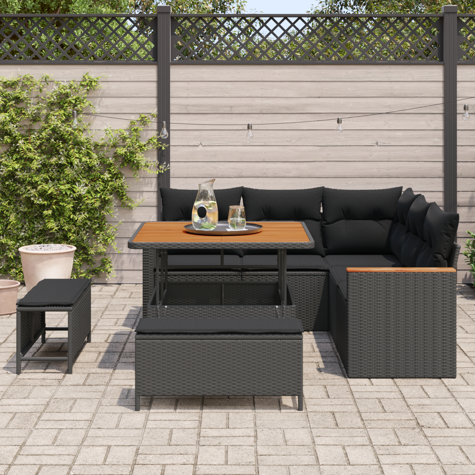 Sodo Sofų Rinkinys su pagalve 8 pcs Juoda Poli ratanas