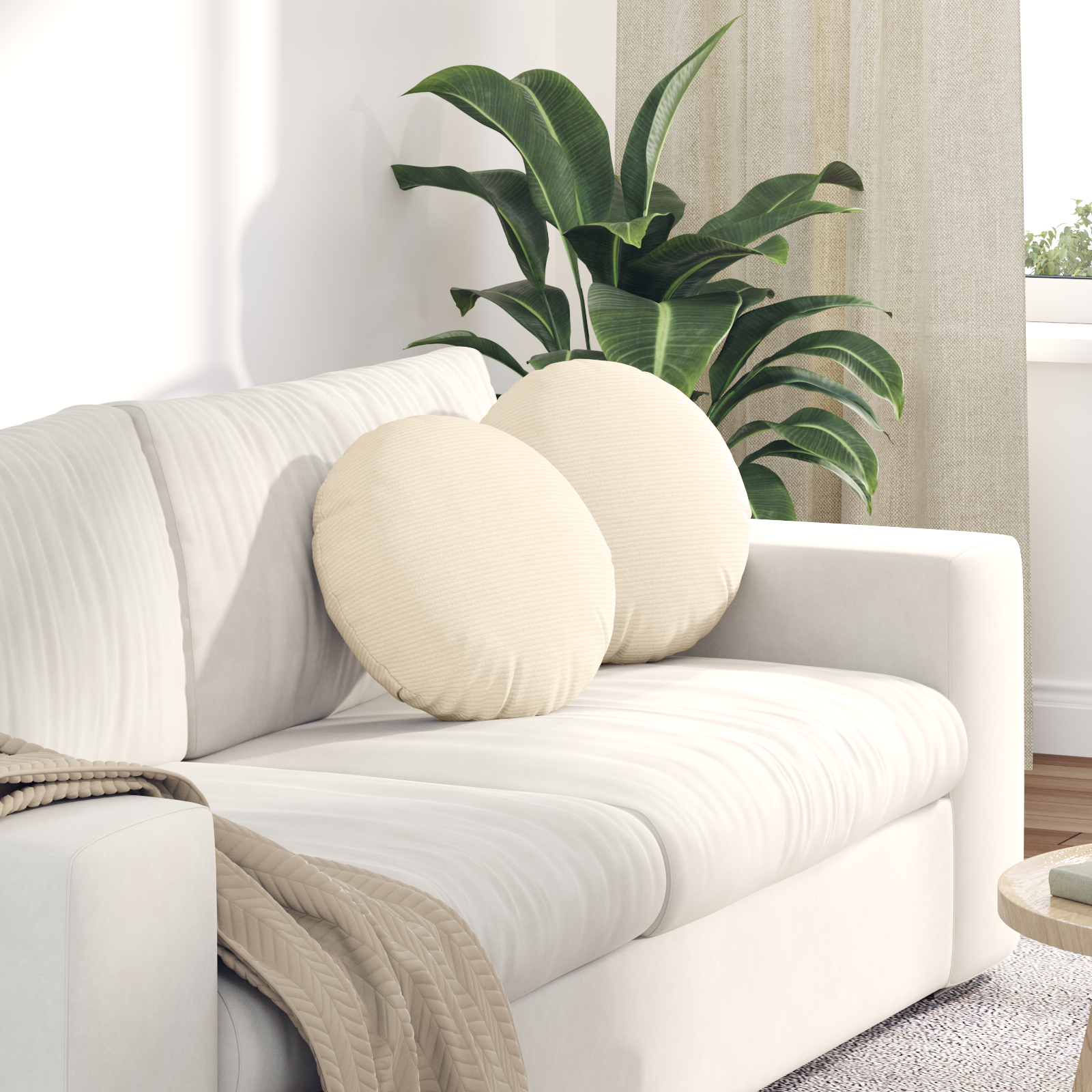Sėdynių pagalvėlės 2 pcs Kreminė Ø 40 cm Kordūrinis audinys