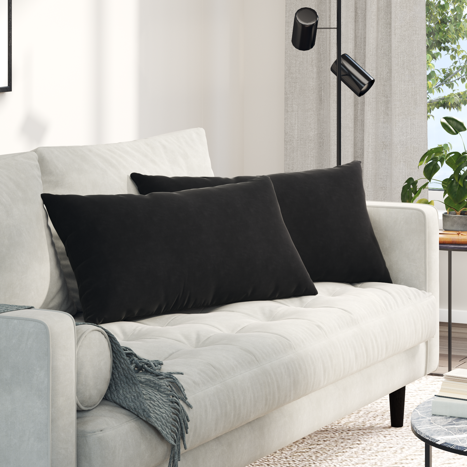 Sofa Pagalvės 2 pcs Juoda 80 x 40 cm Kordūrinis audinys