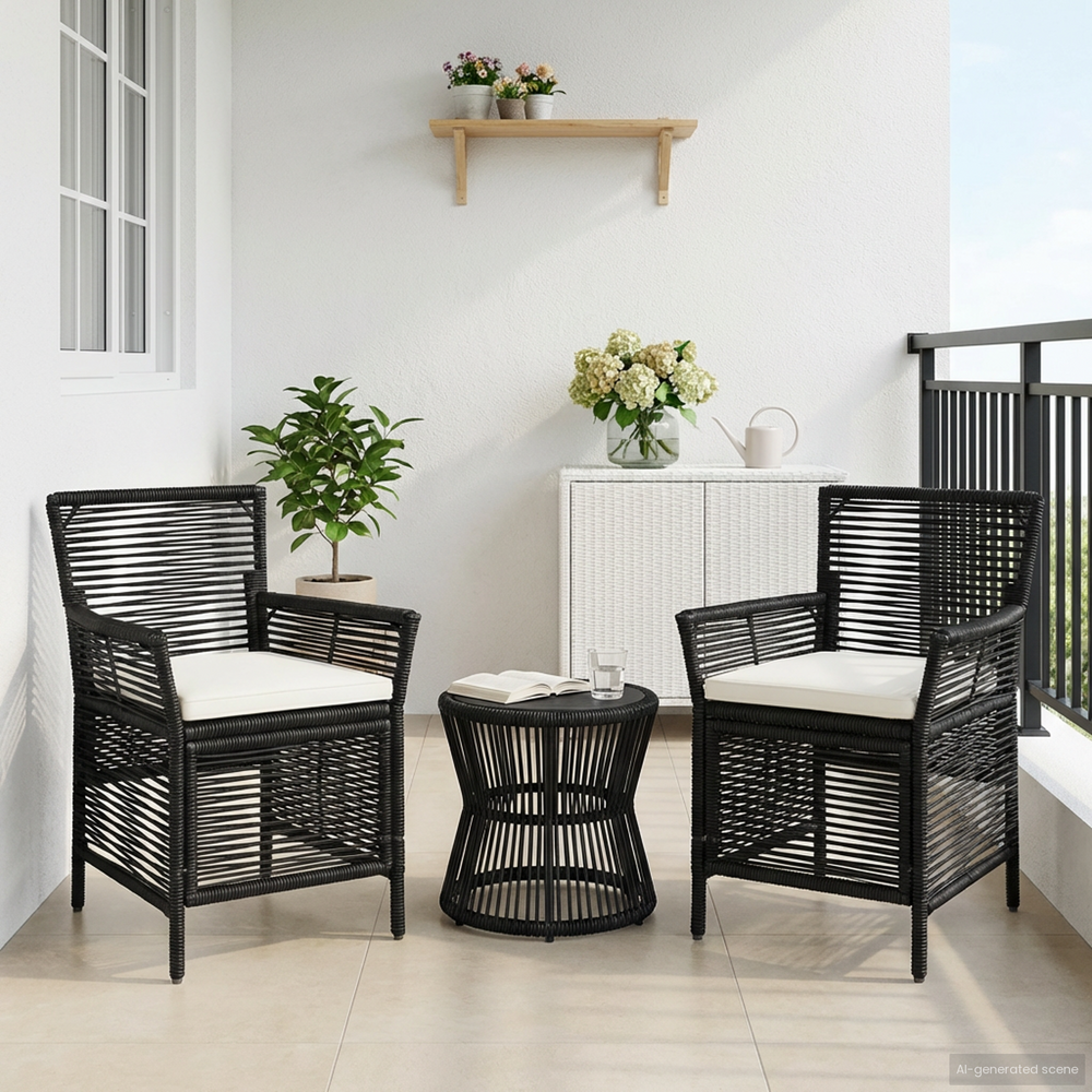 Lauko kėdė su pagalve 2 pcs Juoda ir kreminė poliratanas