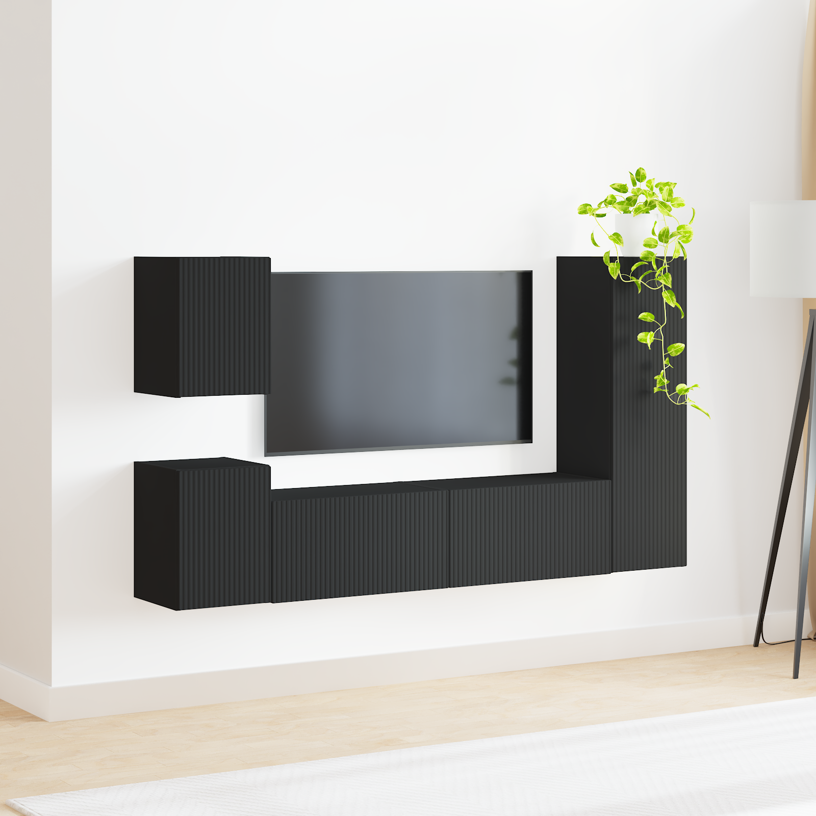 TV spintelių komplektas 4 pcs Juoda Apdirbta mediena