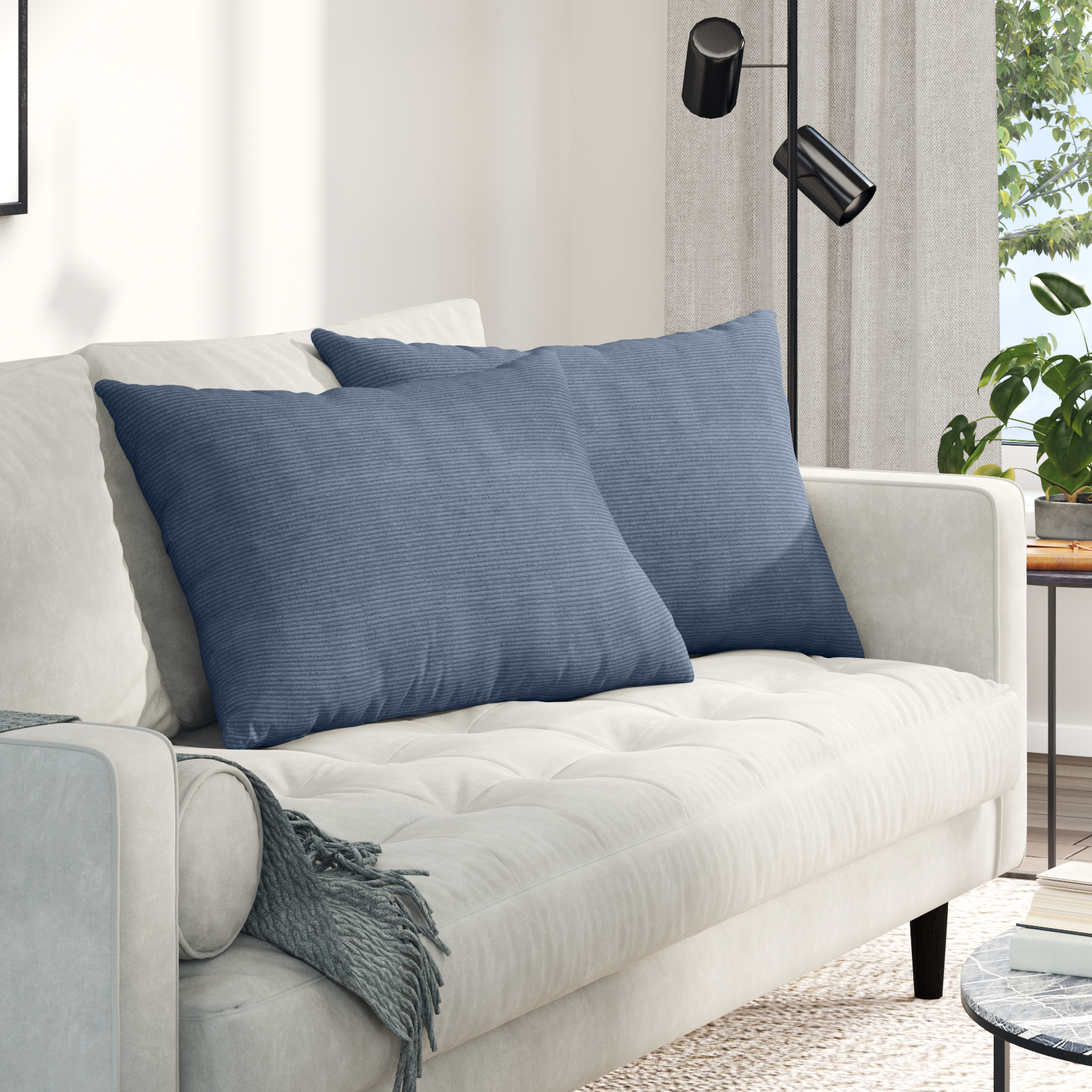Sofa Pagalvės 2 pcs Mėlyna 70 x 50 cm Kordūrinis audinys