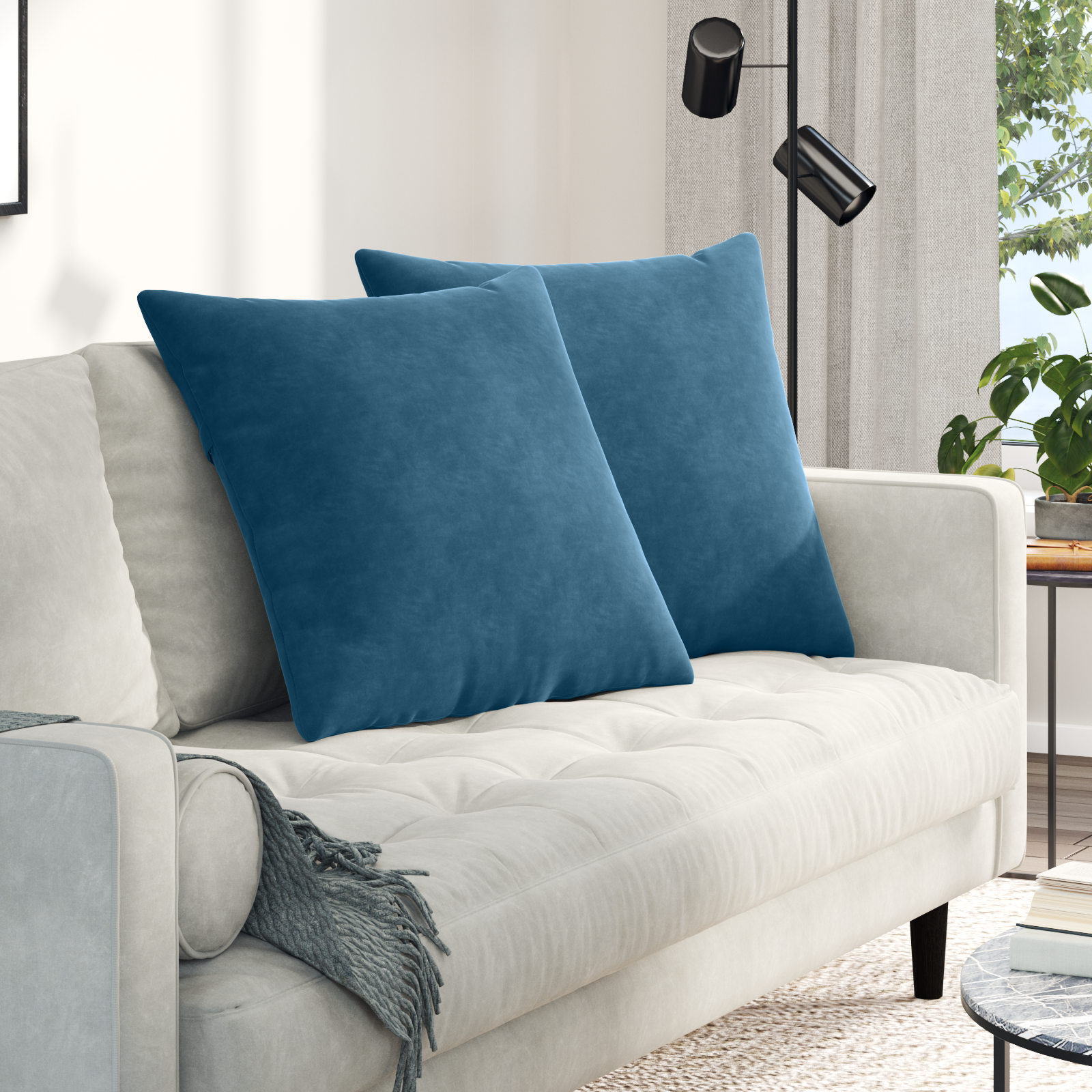 Sofa Pagalvės 2 pcs Mėlyna 80 x 80 cm Kordūrinis audinys