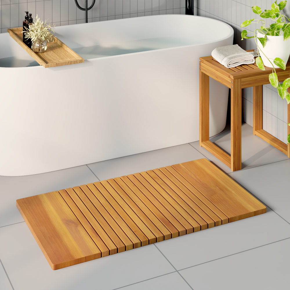 Bath mat Simple Brown 100 x 55 cm Wood