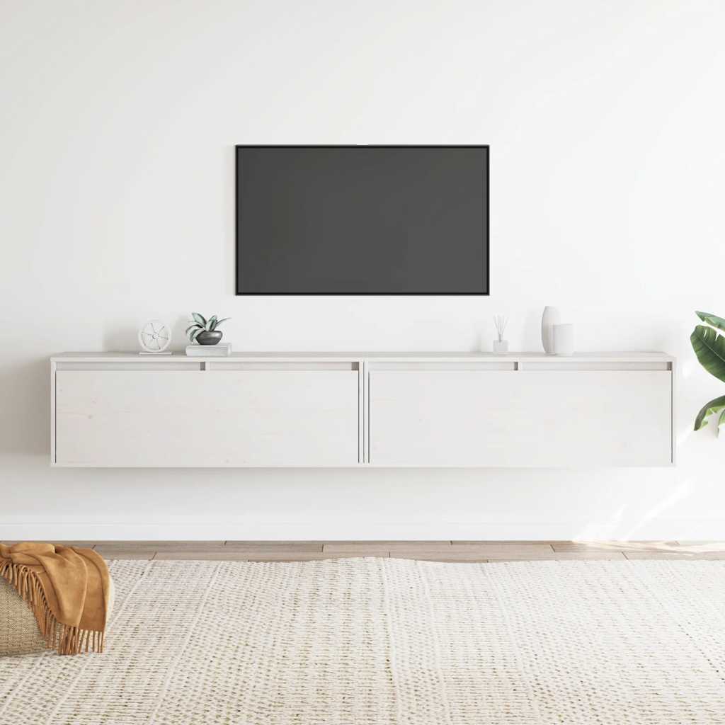 Sieninės spintelės, 2vnt., baltos, 100x30x35cm, pušies masyvas