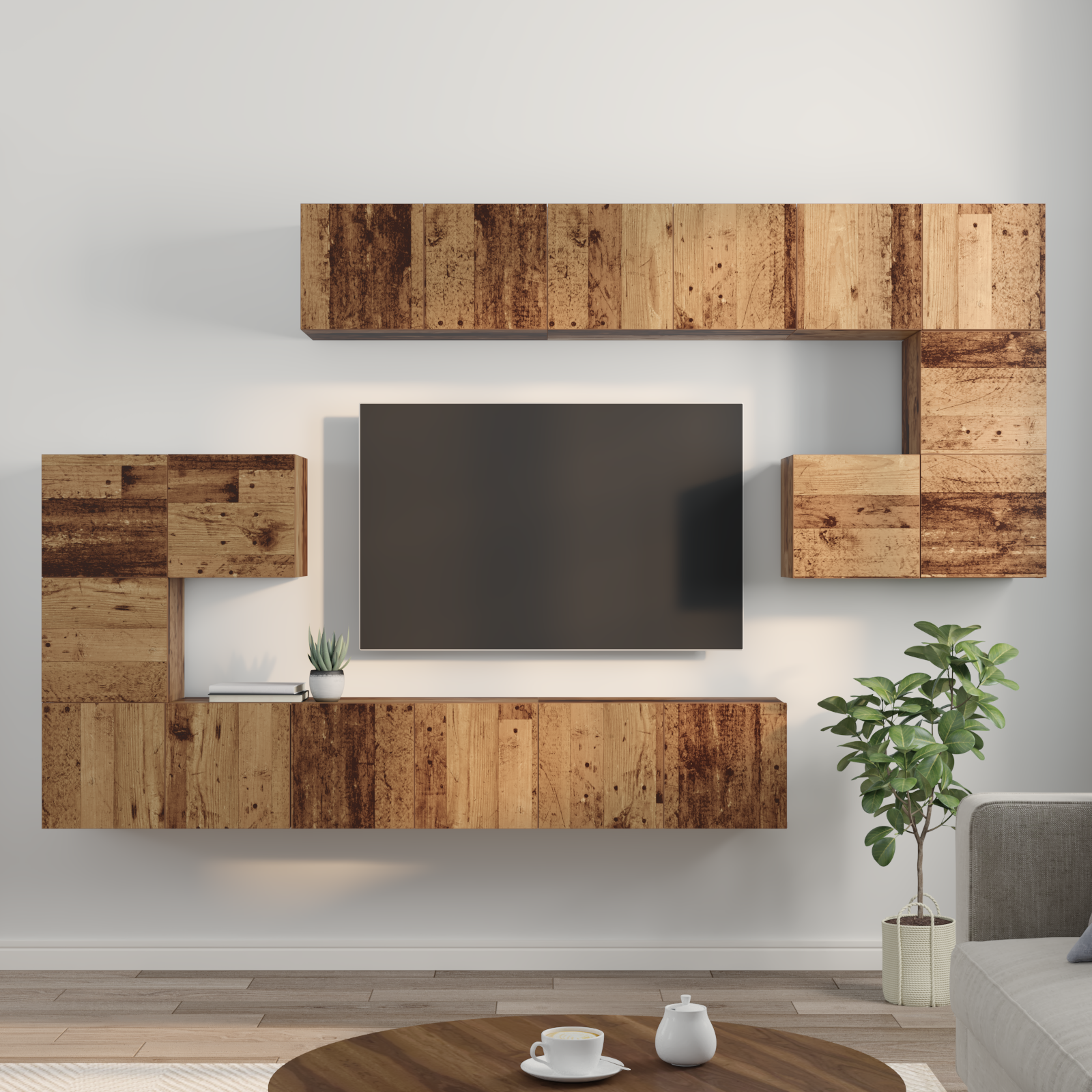 TV cabinet set 10 pcs Ancient wood Engineered wood