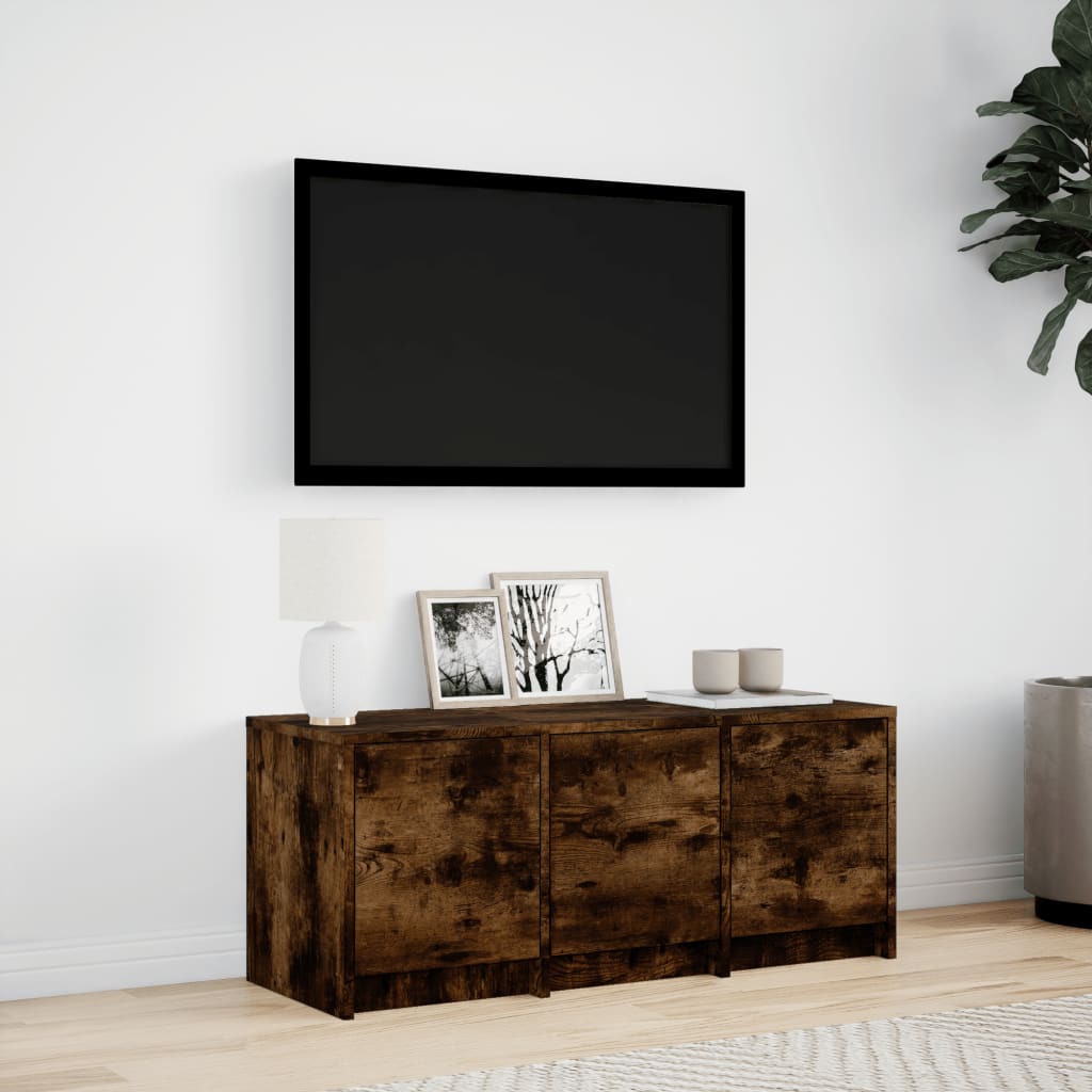 Televizoriaus spintelė su LED, dūminė, 97x34x40cm, mediena