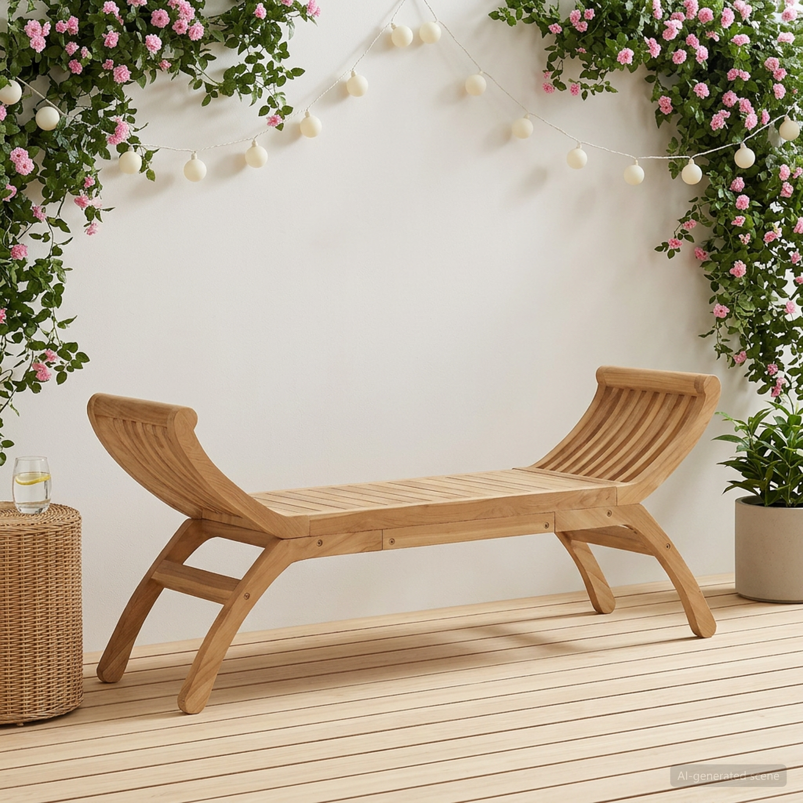 Sodo suolas 2 -Seater 126 cm Kieto teka medžio Natūrali