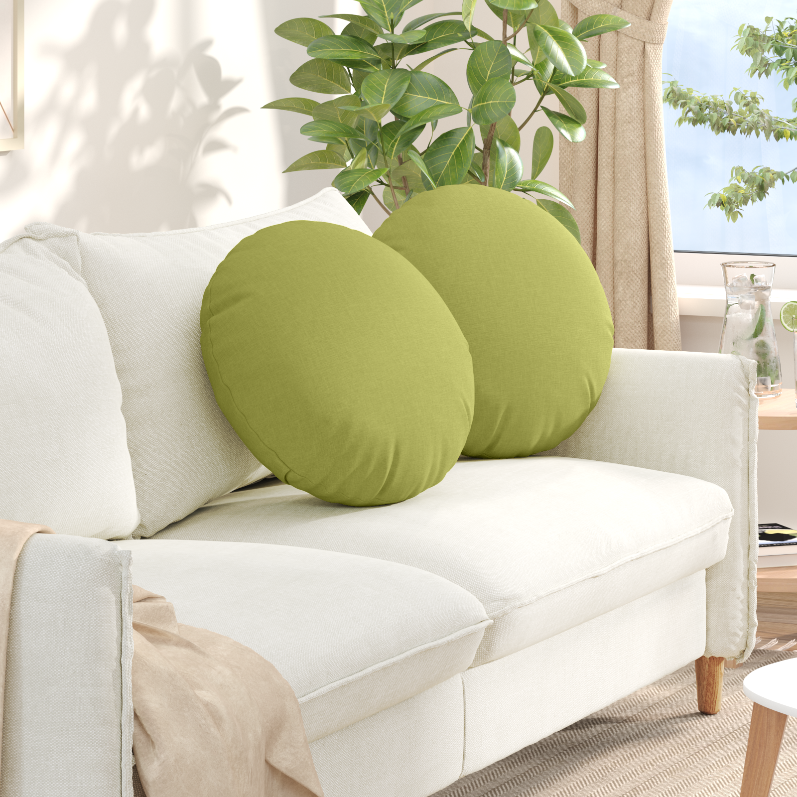Sėdynių pagalvėlės 2 pcs Šviesiai žalia Ø50 x 19 cm audinys