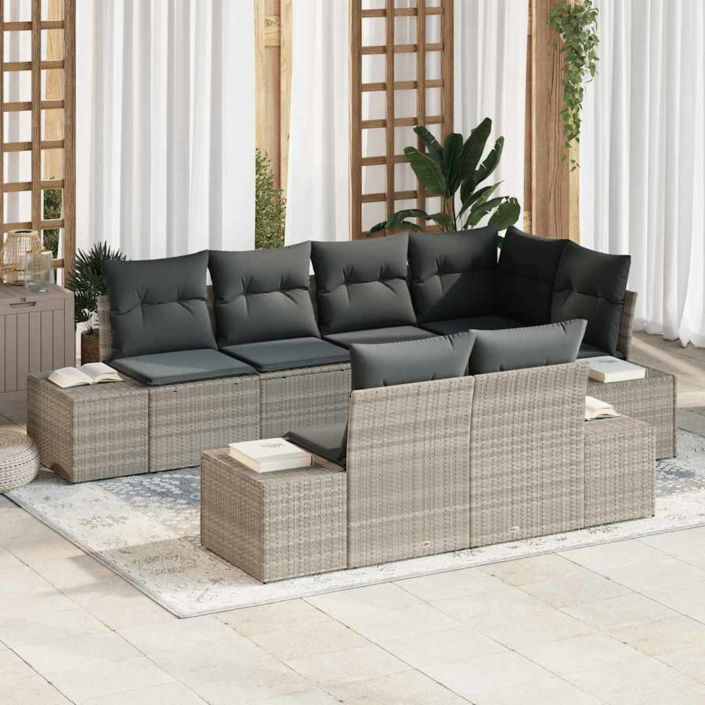 7 dalių sodinė sofa su pagalvėlėmis šviesiai pilkos spalvos polyratanas - Namų Idėja