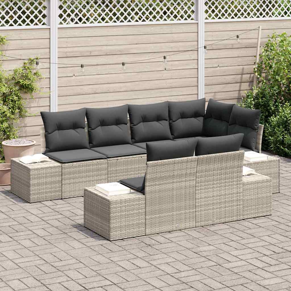 7 dalių sodinė sofa su pagalvėlėmis šviesiai pilkos spalvos polyratanas - Namų Idėja