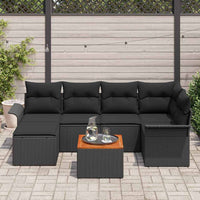 7 dalių sodo sofa komplektas su pagalvėlėmis Juoda Poli Ratanas Akacija - Namų Idėja