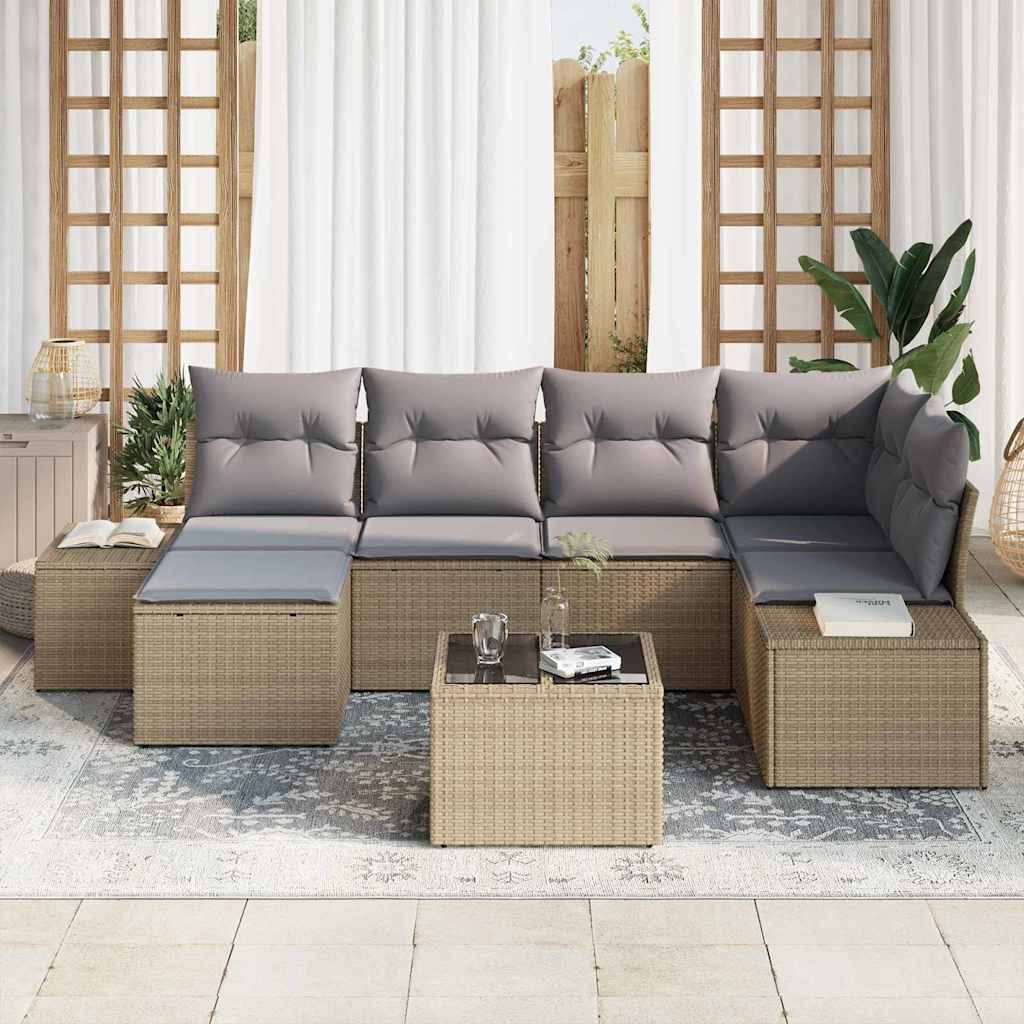 7 dalių sodo sofa komplektas su pagalvėlėmis juodas poliruotas ratanas - Namų Idėja