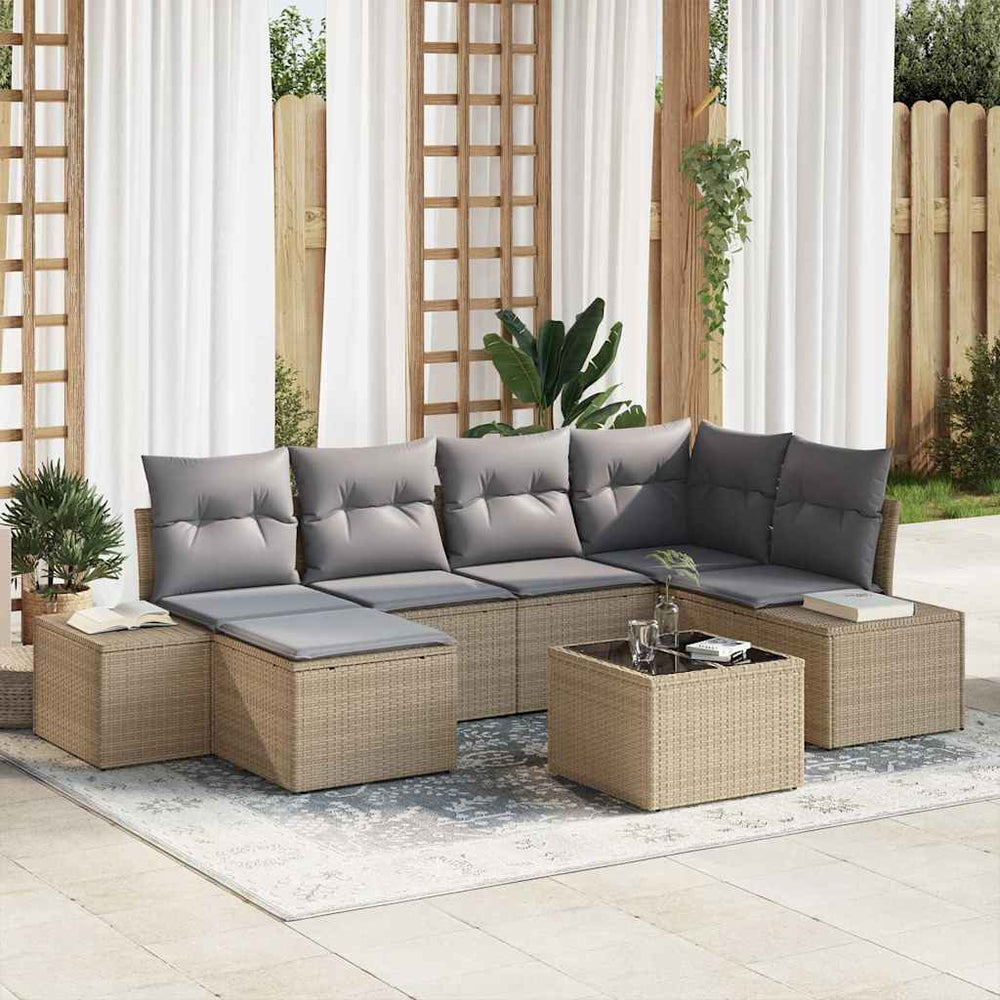 7 dalių sodo sofa komplektas su pagalvėlėmis juodas poliruotas ratanas - Namų Idėja