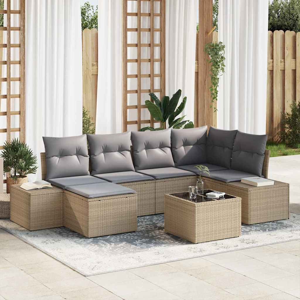 7 dalių sodo sofa komplektas su pagalvėlėmis juodas poliruotas ratanas - Namų Idėja