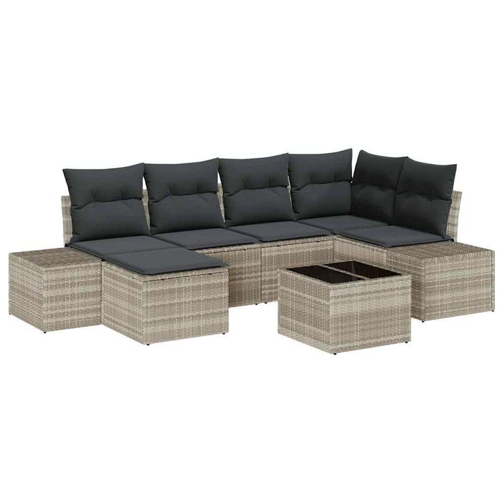 7 dalių sodo sofa komplektas su pagalvėlėmis pilka poli ratanas - Namų Idėja