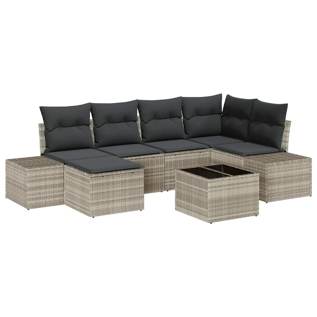 7 dalių sodo sofa komplektas su pagalvėlėmis pilka poli ratanas - Namų Idėja