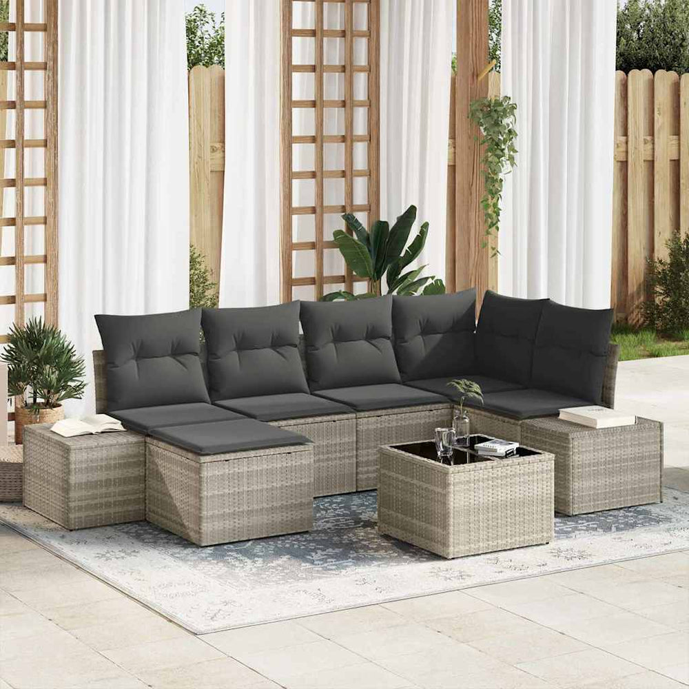 7 dalių sodo sofa komplektas su pagalvėlėmis pilka poli ratanas - Namų Idėja