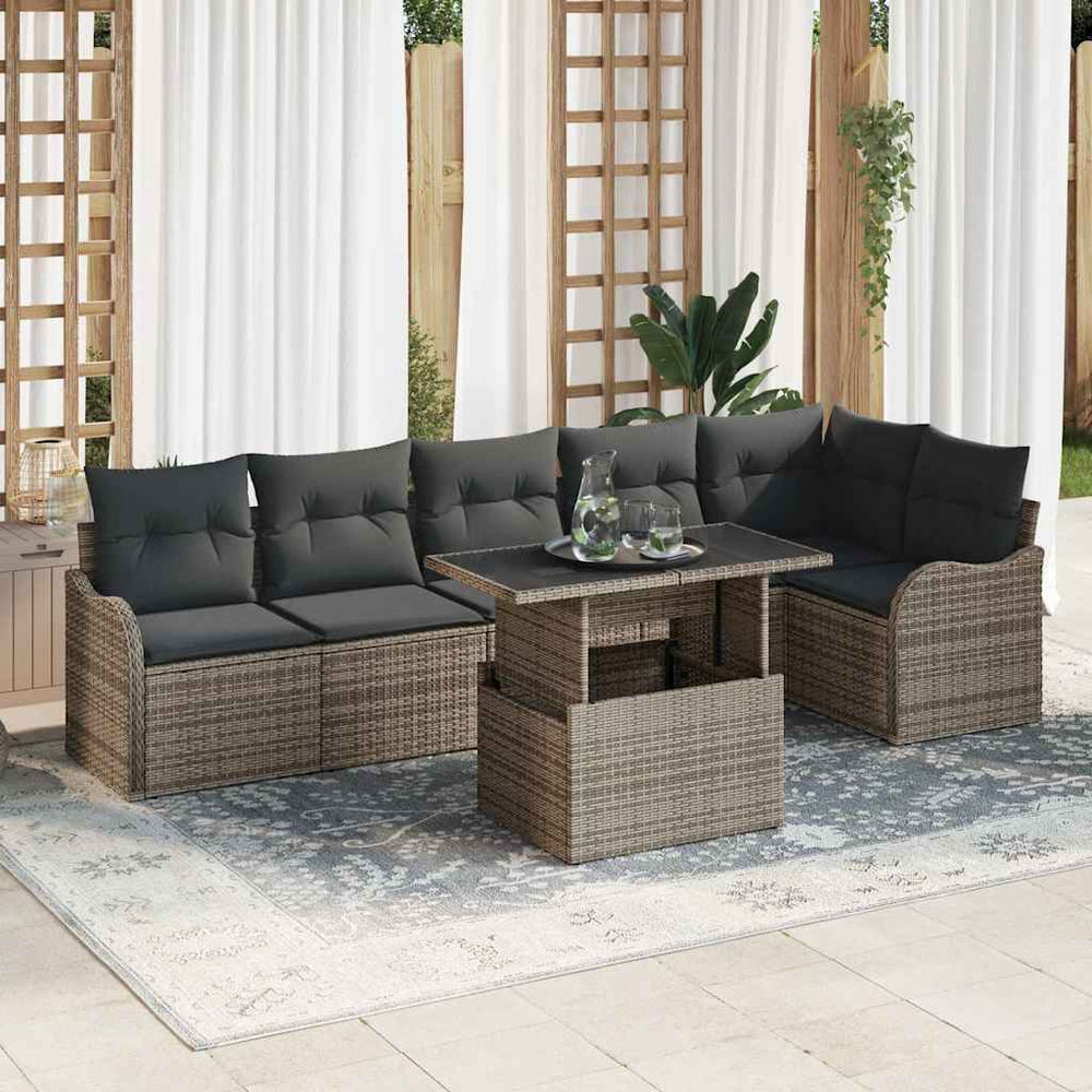 7 dalių sodo sofa komplektas su pagalvėlėmis pilkas poli ratanas - Namų Idėja