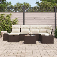 7 dalių sodo sofa komplektas su pagalvėlėmis, ruda poli ratanas - Namų Idėja