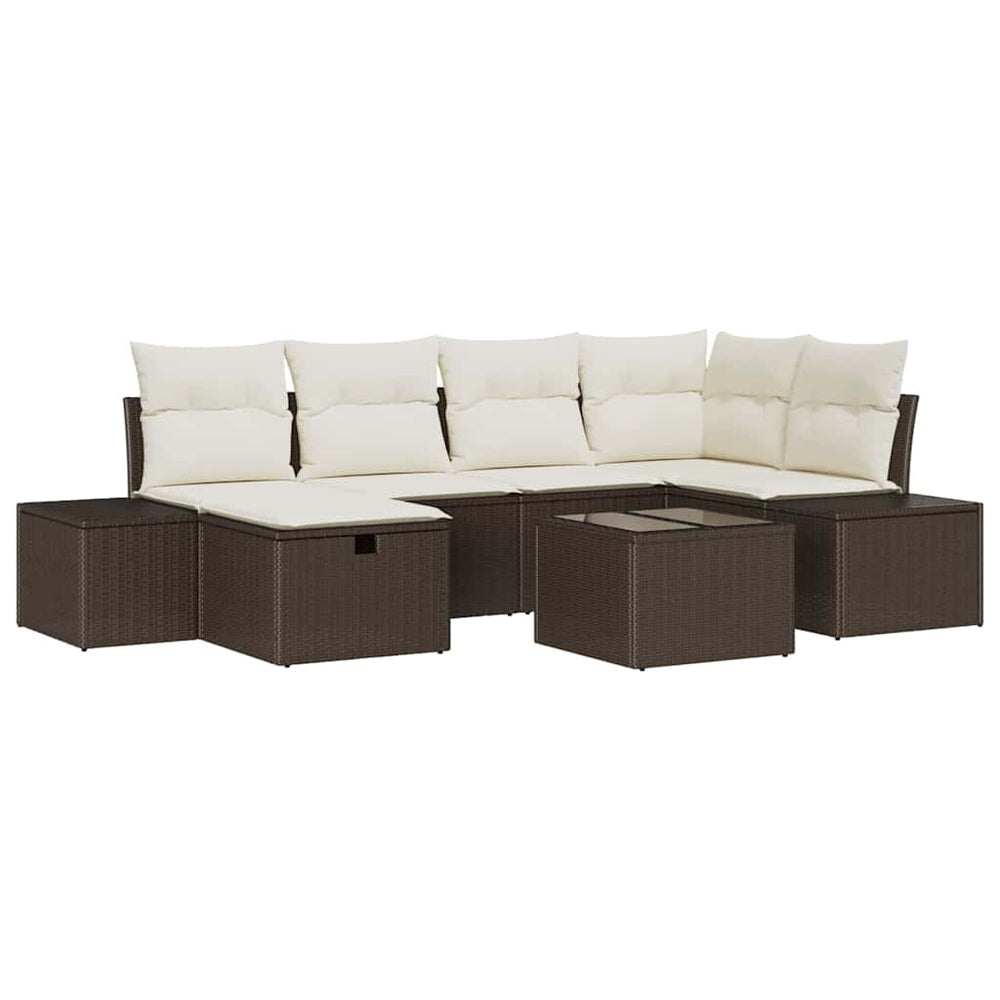 7 dalių sodo sofa komplektas su pagalvėlėmis, ruda poli ratanas - Namų Idėja