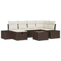 7 dalių sodo sofa komplektas su pagalvėlėmis, ruda poli ratanas - Namų Idėja