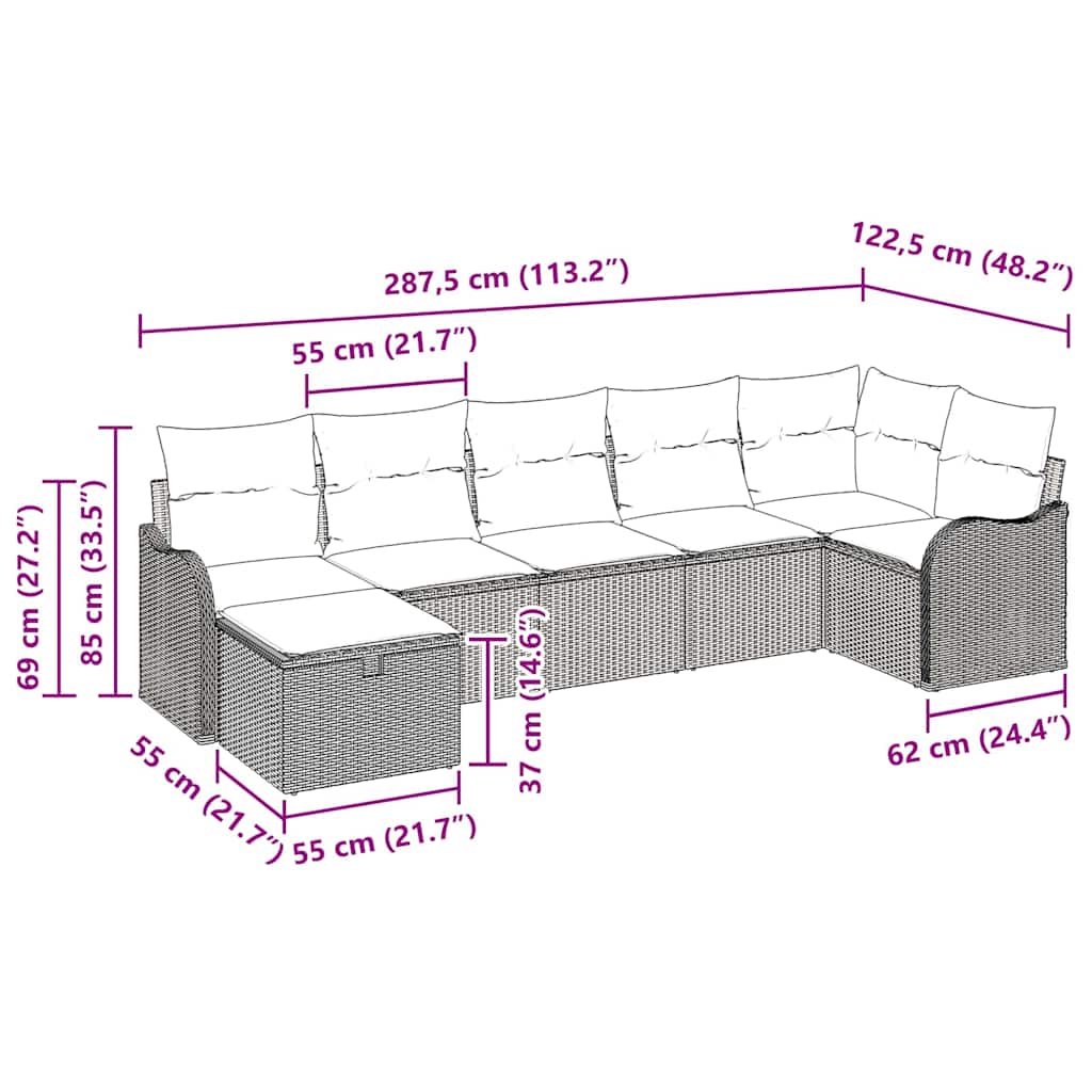 7 dalių sodo sofa komplektas su pagalvėlėmis Smėlio poli ratanas - Namų Idėja