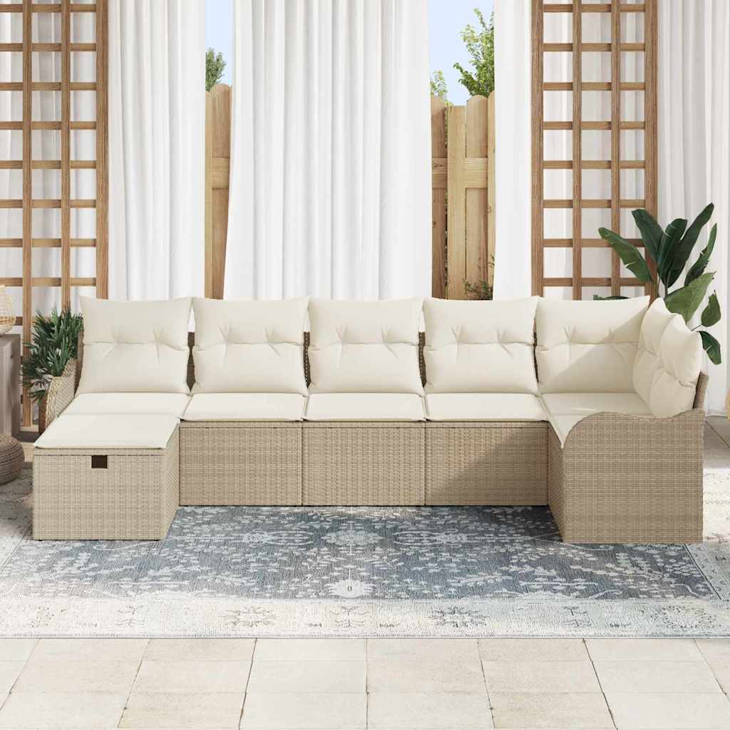 7 dalių sodo sofa komplektas su pagalvėlėmis Smėlio poli ratanas - Namų Idėja