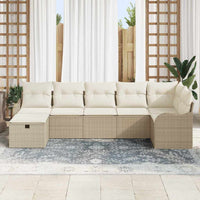 7 dalių sodo sofa komplektas su pagalvėlėmis Smėlio poli ratanas - Namų Idėja