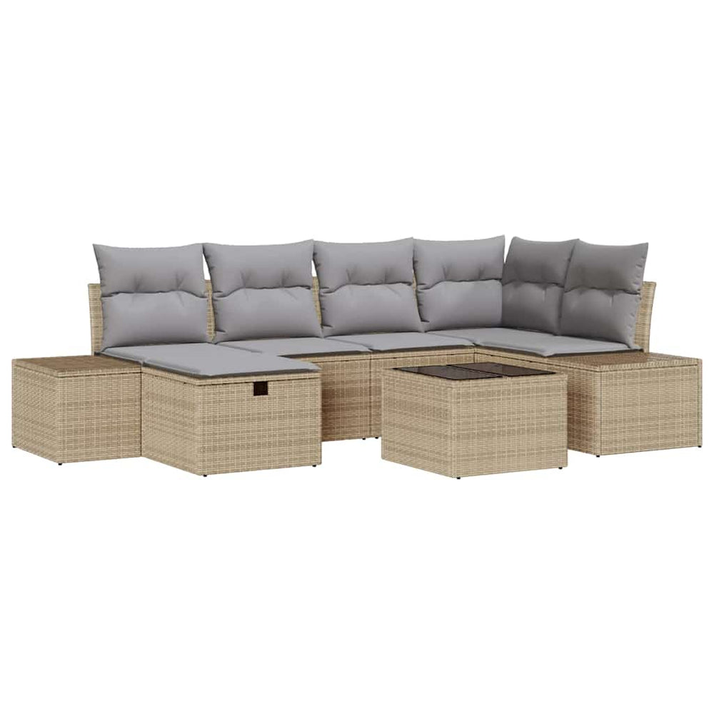 7 dalių sodo sofa komplektas su pagalvėlėmis smėlio poli ratanas - Namų Idėja