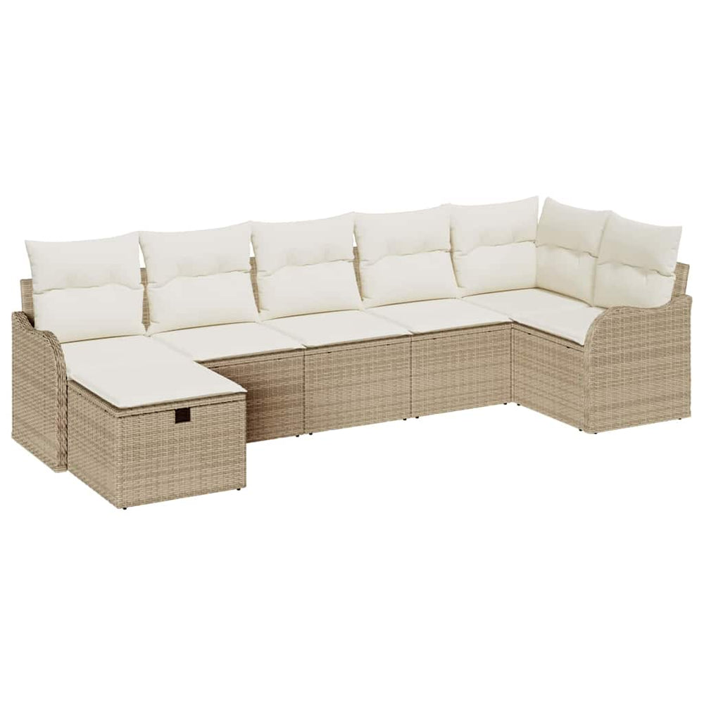 7 dalių sodo sofa komplektas su pagalvėlėmis Smėlio poli ratanas - Namų Idėja