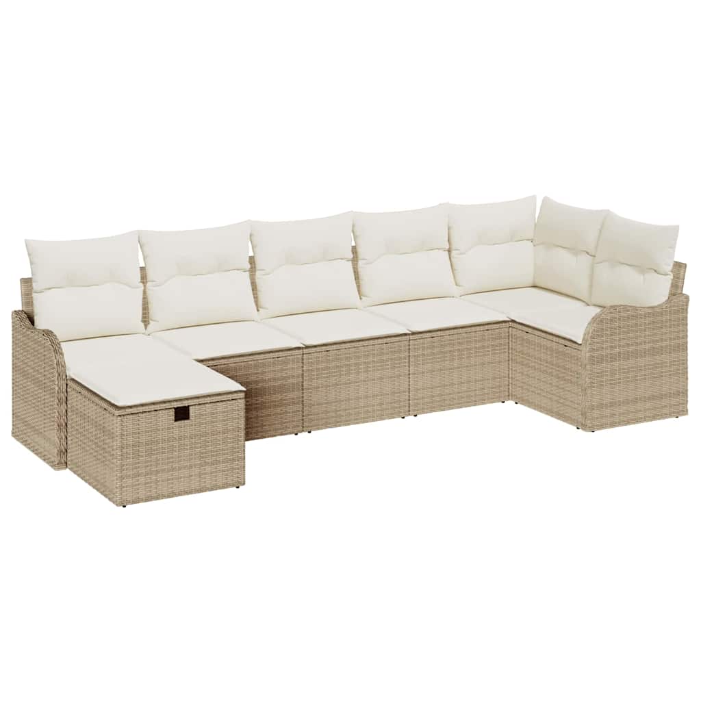 7 dalių sodo sofa komplektas su pagalvėlėmis Smėlio poli ratanas - Namų Idėja