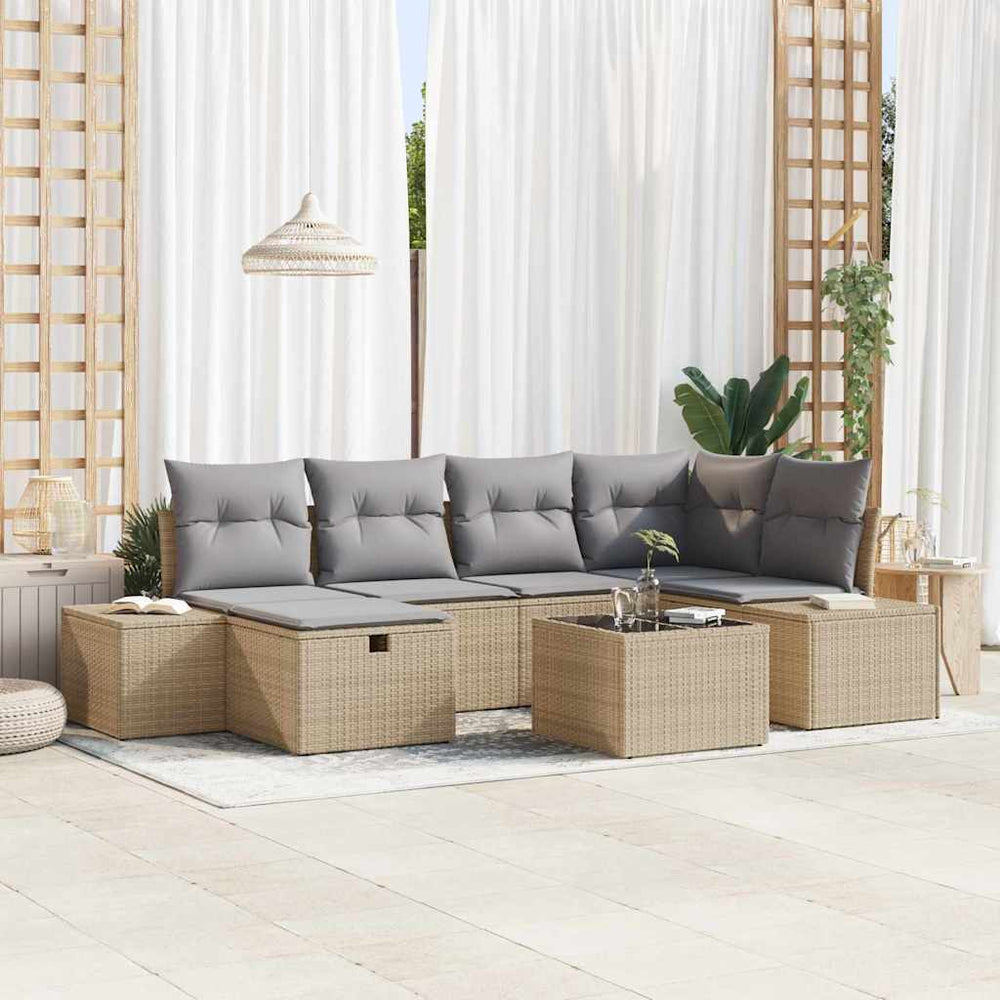 7 dalių sodo sofa komplektas su pagalvėlėmis smėlio poli ratanas - Namų Idėja