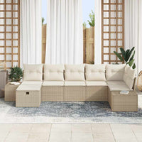 7 dalių sodo sofa komplektas su pagalvėlėmis, smėlio spalvos, poli ratanas - Namų Idėja