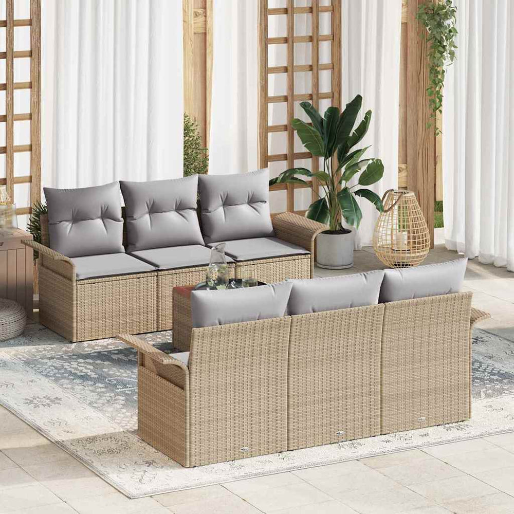 7 dalių sodo sofa komplektas su pagalvėlėmis smėlio spalvos poliratanas akacija - Namų Idėja