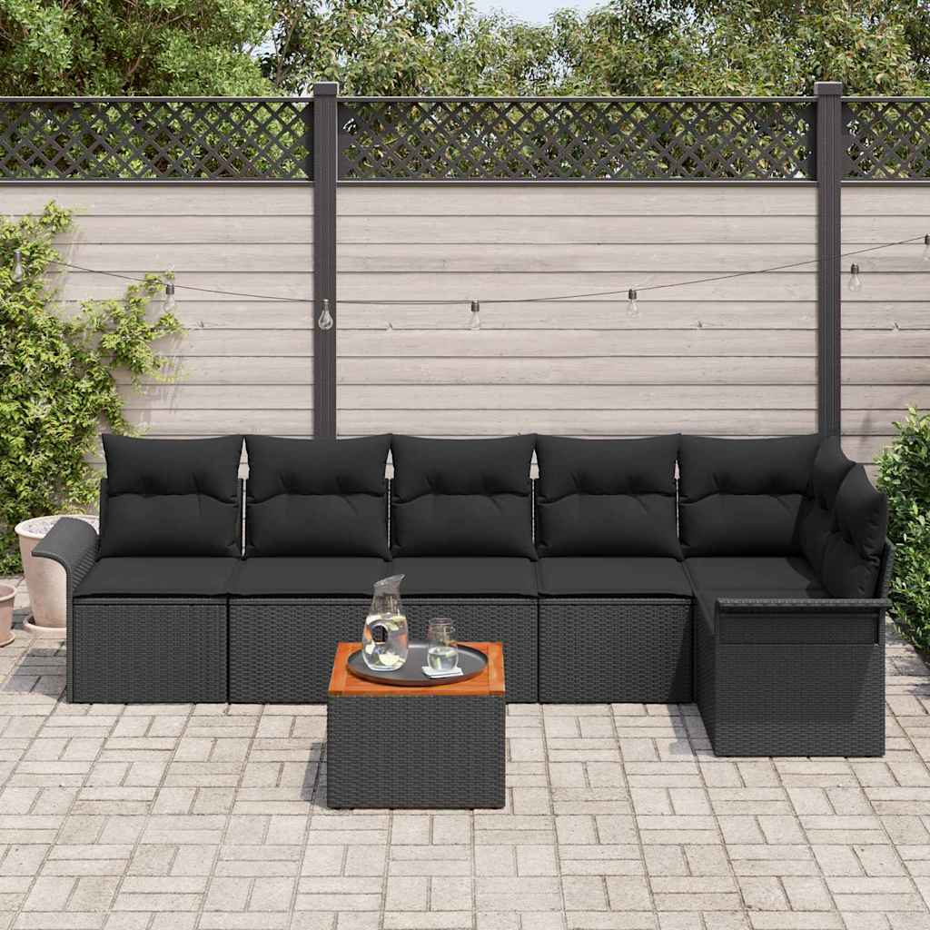 7 dalių sodo sofa komplektas su pagalvėmis Juoda Poli ratanas Akacijos - Namų Idėja