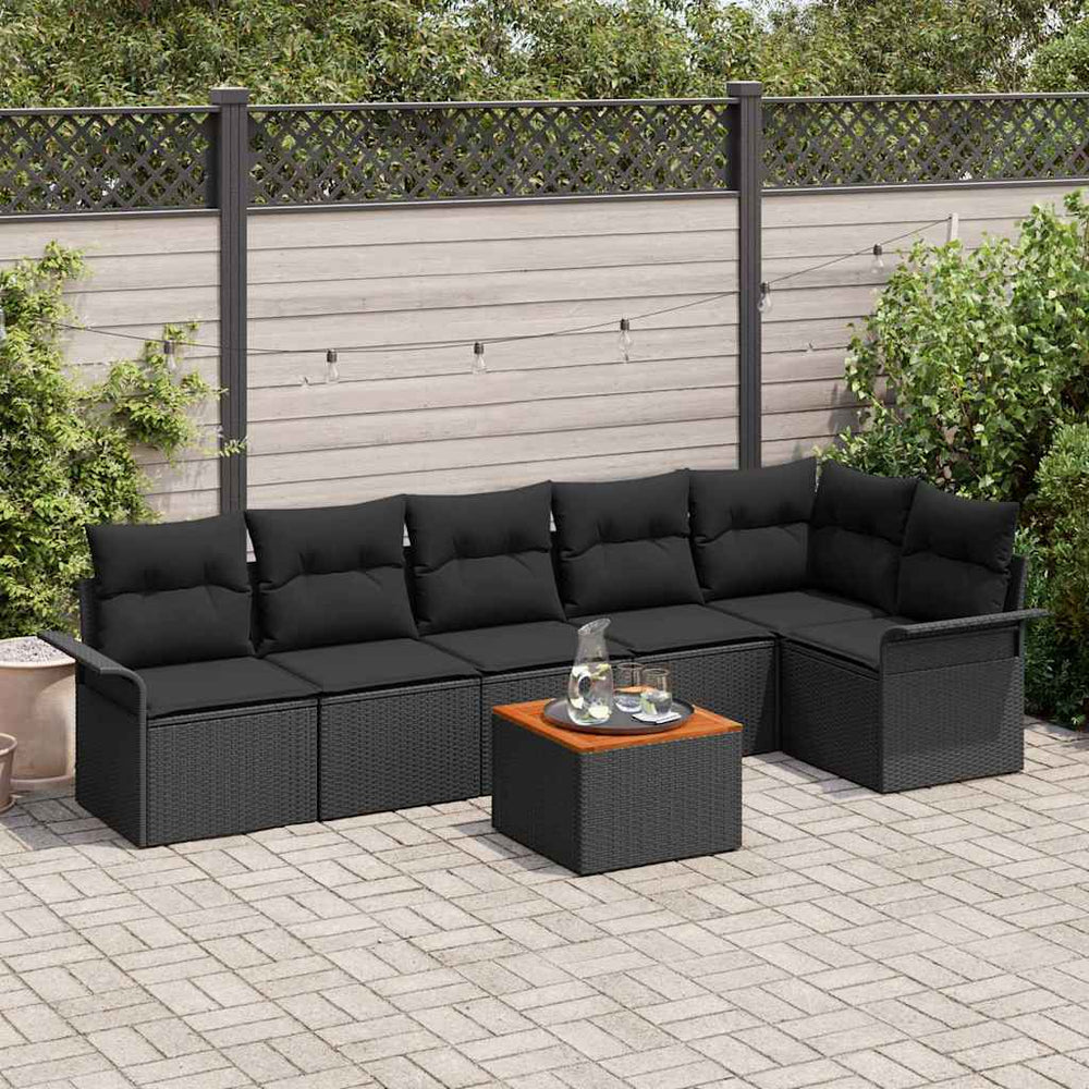 7 dalių sodo sofa komplektas su pagalvėmis Juoda Poli ratanas Akacijos - Namų Idėja