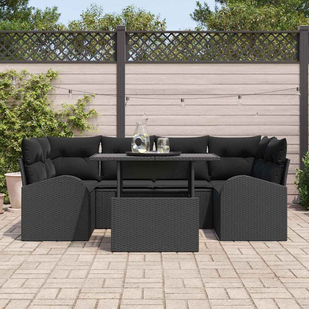7 dalių sodo sofa komplektas su pagalvėmis juodas poli ratanas - Namų Idėja