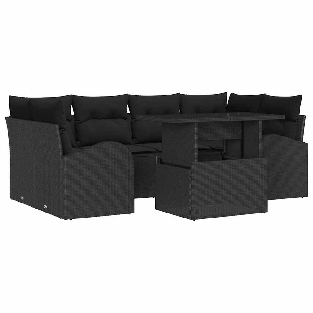7 dalių sodo sofa komplektas su pagalvėmis juodas poli ratanas - Namų Idėja