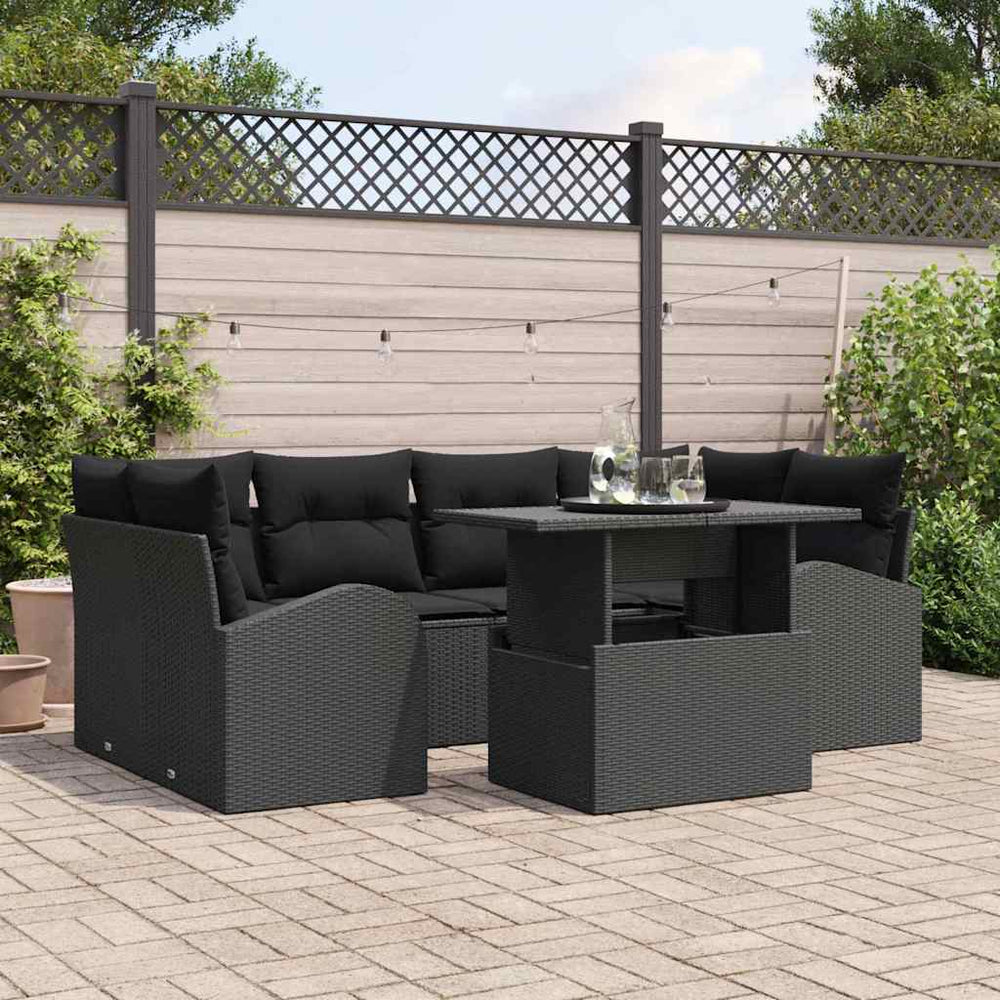 7 dalių sodo sofa komplektas su pagalvėmis juodas poli ratanas - Namų Idėja