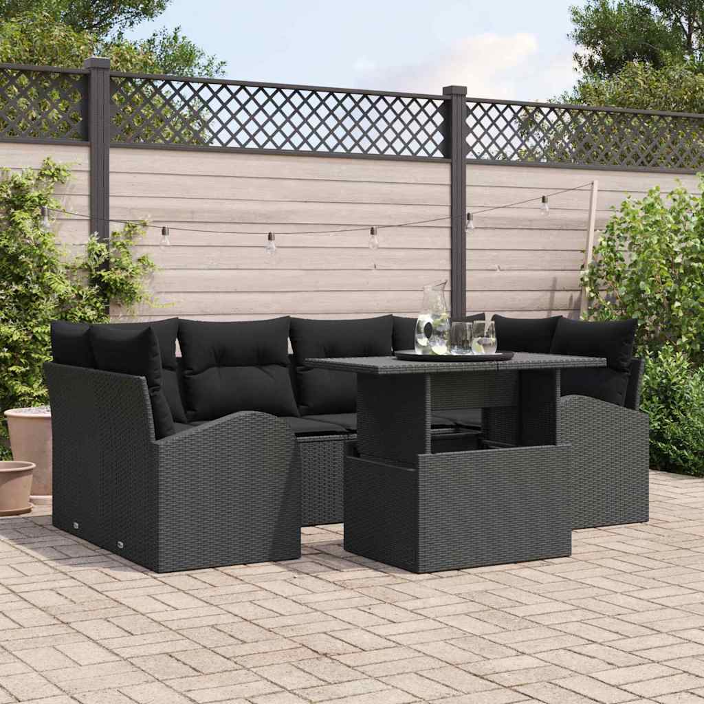 7 dalių sodo sofa komplektas su pagalvėmis juodas poli ratanas - Namų Idėja