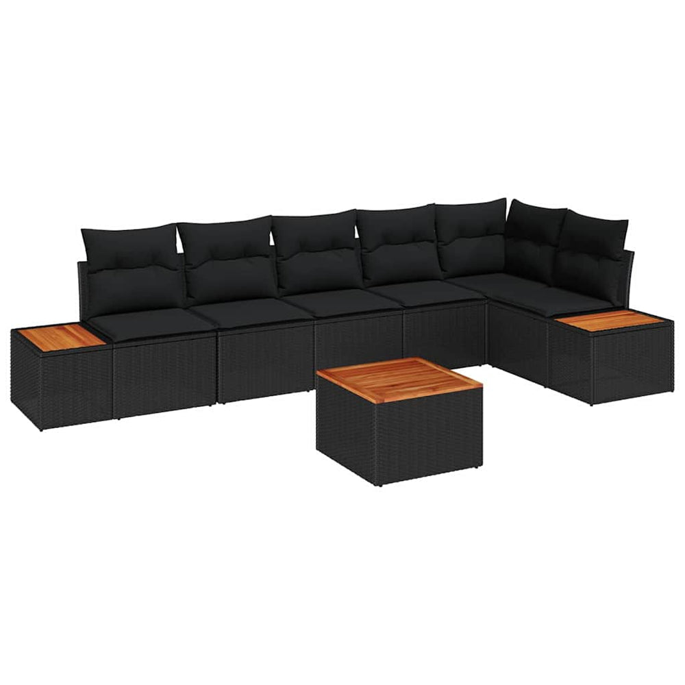 7 dalių sodo sofa komplektas su pagalvėmis Juodas Poli ratanas Akacija - Namų Idėja