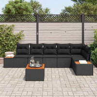 7 dalių sodo sofa komplektas su pagalvėmis Juodas Poli ratanas Akacija - Namų Idėja
