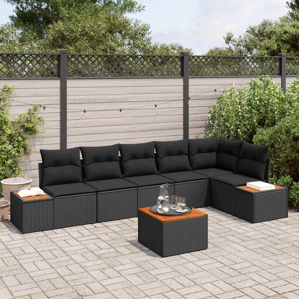7 dalių sodo sofa komplektas su pagalvėmis Juodas Poli ratanas Akacija - Namų Idėja