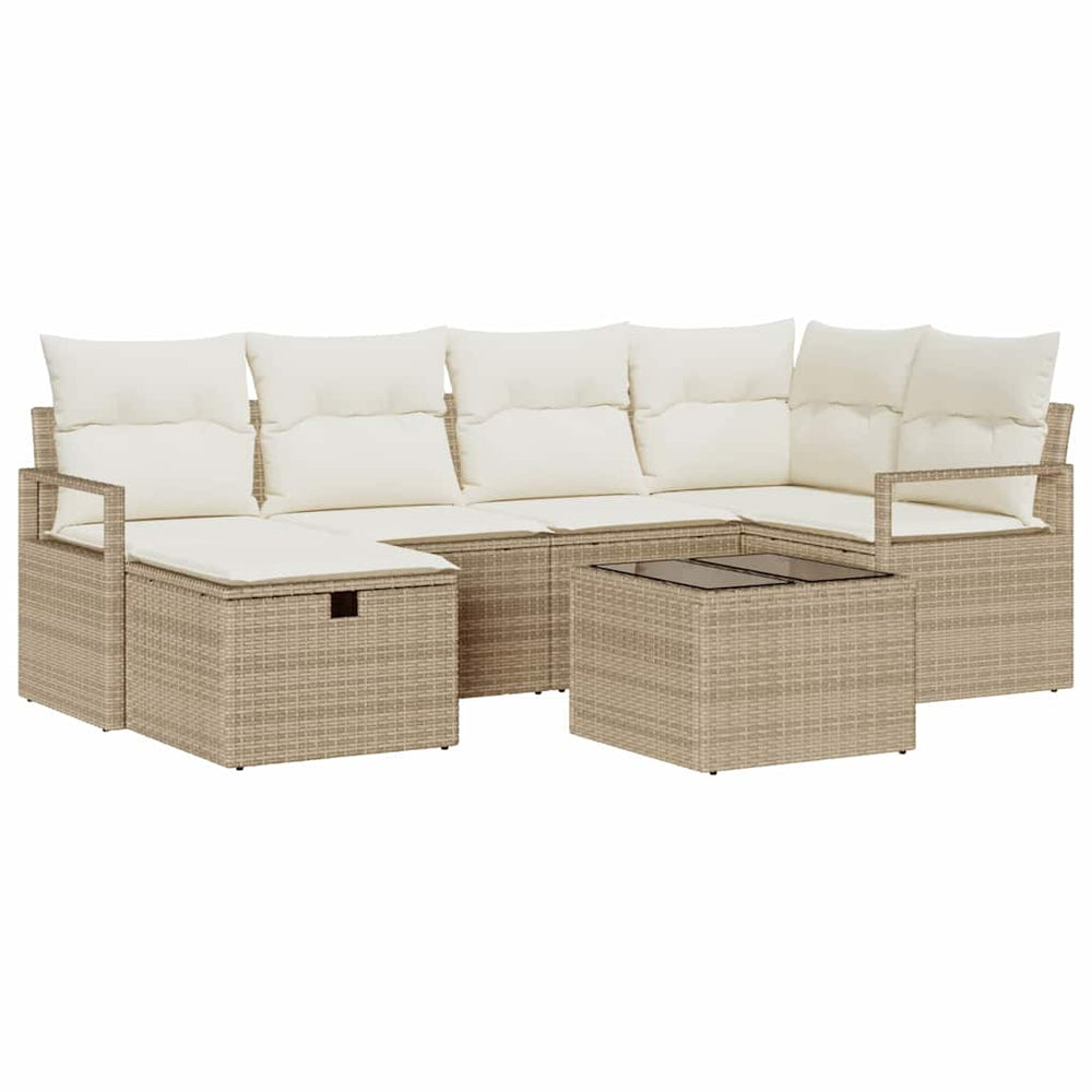 7 dalių sodo sofa komplektas su pagalvėmis kreminė poli ratanas - Namų Idėja
