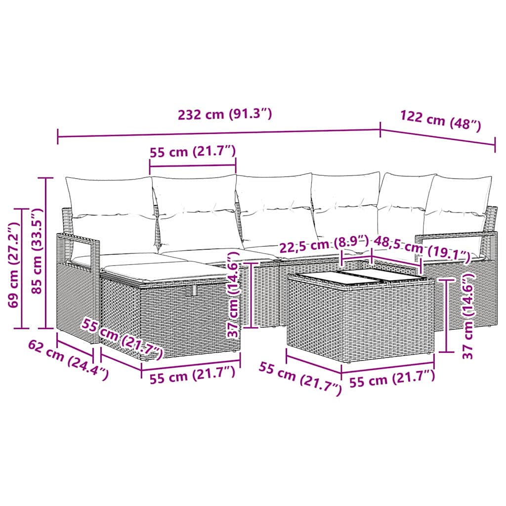 7 dalių sodo sofa komplektas su pagalvėmis kreminė poli ratanas - Namų Idėja